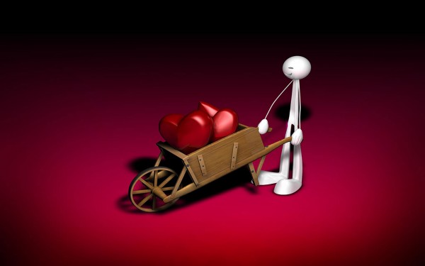 Funny 3D Robot Carrying Hearts wallpaper