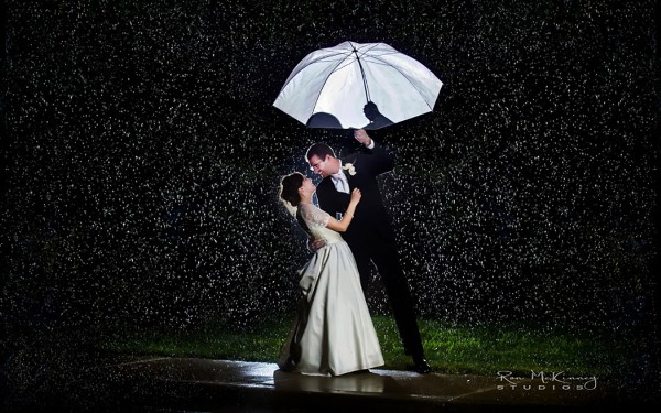 Romance of couple in a rainy night